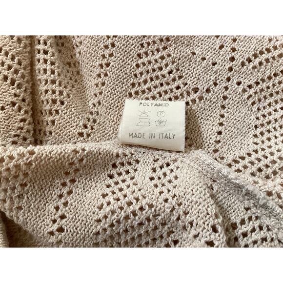 Crochet open knit long sleeveless cardigan sz M beige - Picture 7 of 8